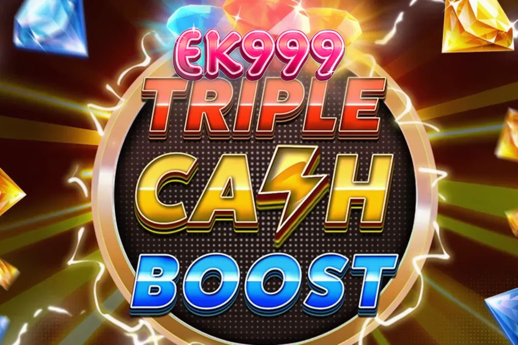 Triple Cash Boost স্লট গেমের নিয়ন-আলোকিত ইন্টারফেস এবং ডায়মন্ড মিটার